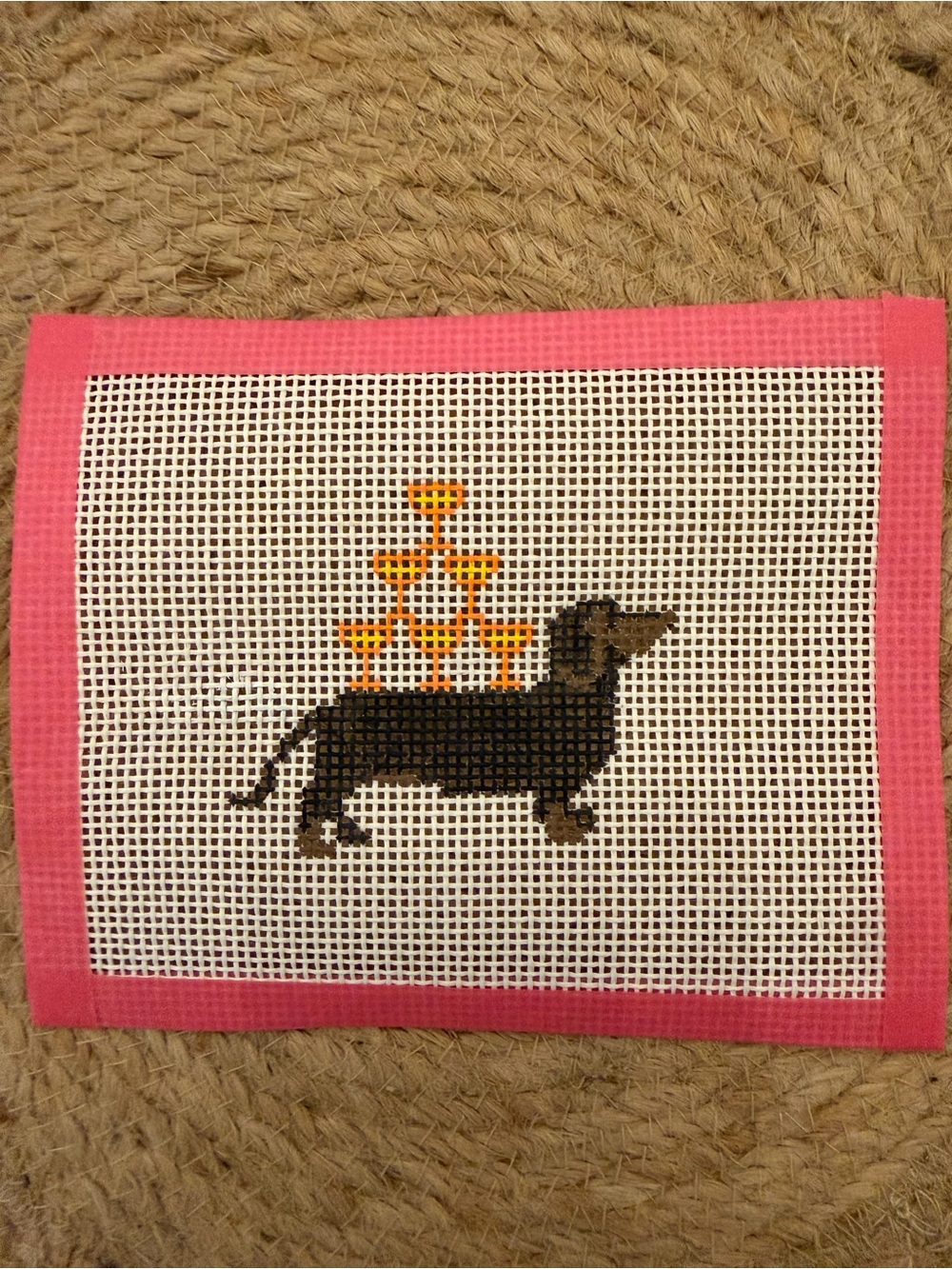 Needlepoint Dachshund Champagne Tower Hand painted 13 mesh canvas